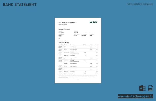 Beispiel eines Kontoauszugs von UK Wirex